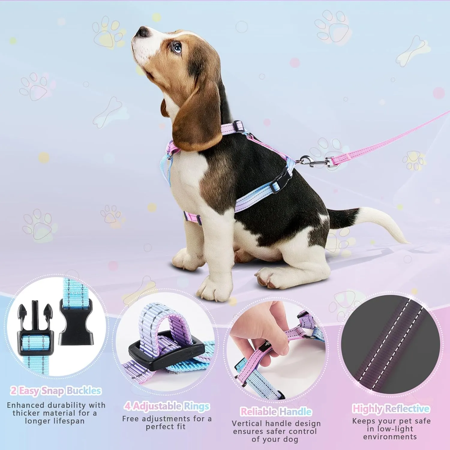 Small Dog Harness and Leash Set, No Pull Dog Harness Adjustable Reflective, Dog Halter Harnesses Comfort Padded Handle, Pet Harness for Training Outdoor Walking (BAYDREAMING, S)