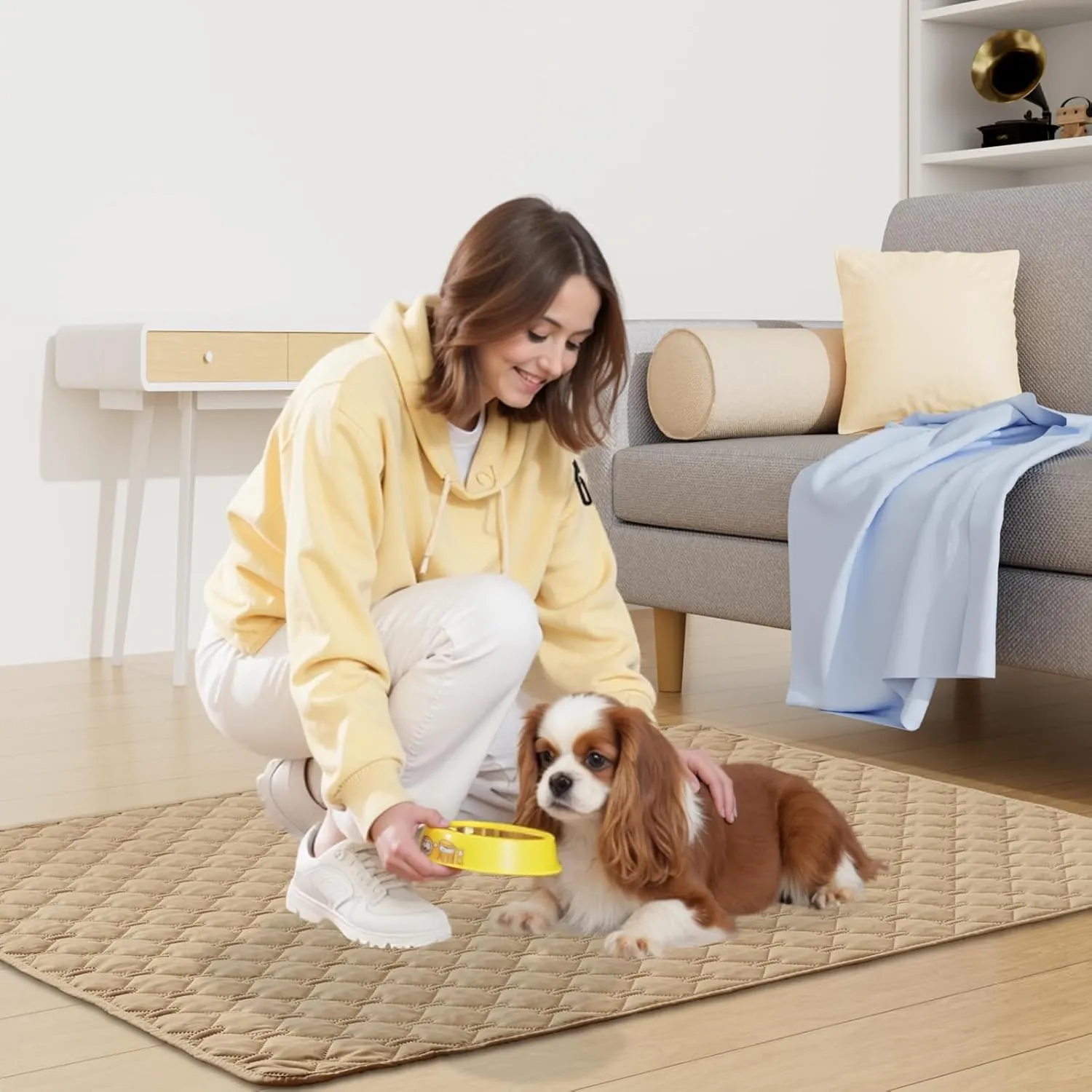 Smiry Waterproof Dog Bed Cover Blanket, Soft Reversible Pet Blanket, Washable Leakproof Cats Dogs Couch Cover for Sofa, Couch, Furniture (52x82 Inch, Camel/Beige)