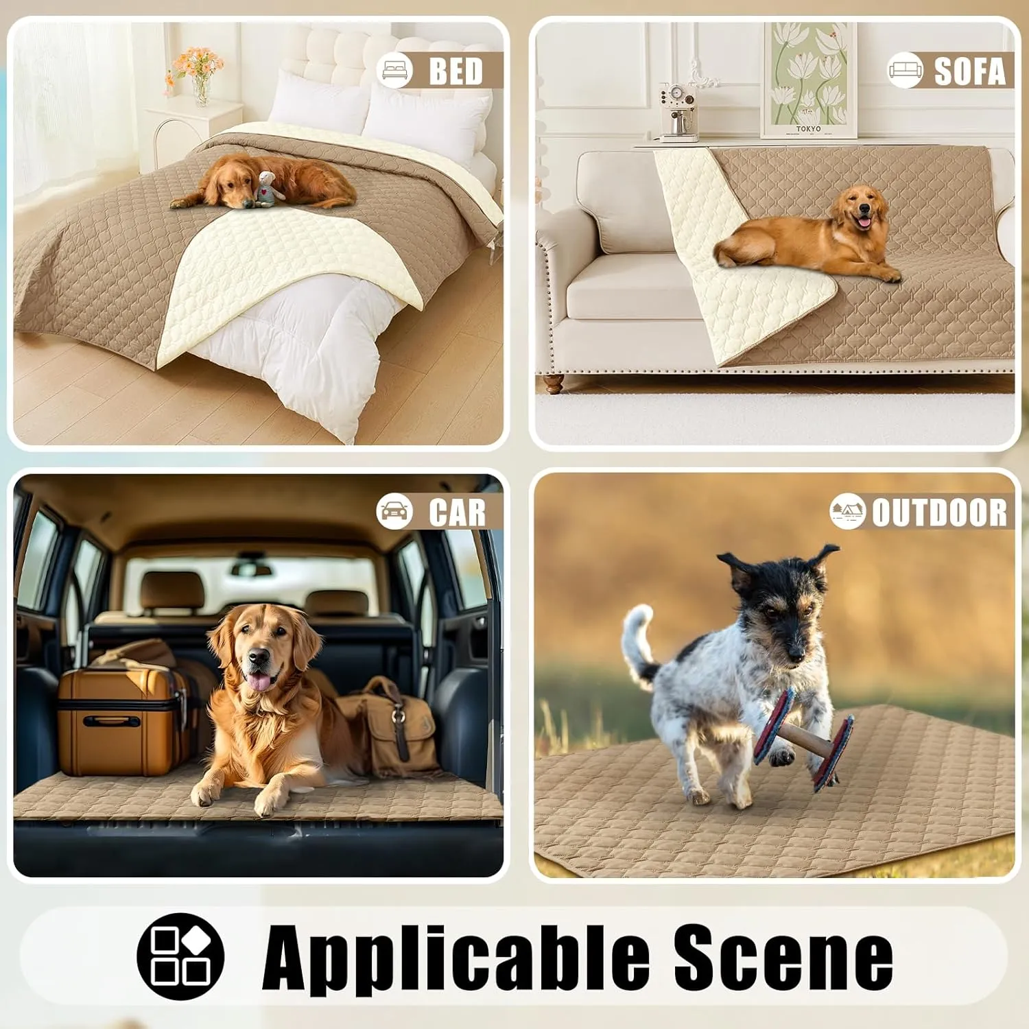 Smiry Waterproof Dog Bed Cover Blanket, Soft Reversible Pet Blanket, Washable Leakproof Cats Dogs Couch Cover for Sofa, Couch, Furniture (52x82 Inch, Camel/Beige)