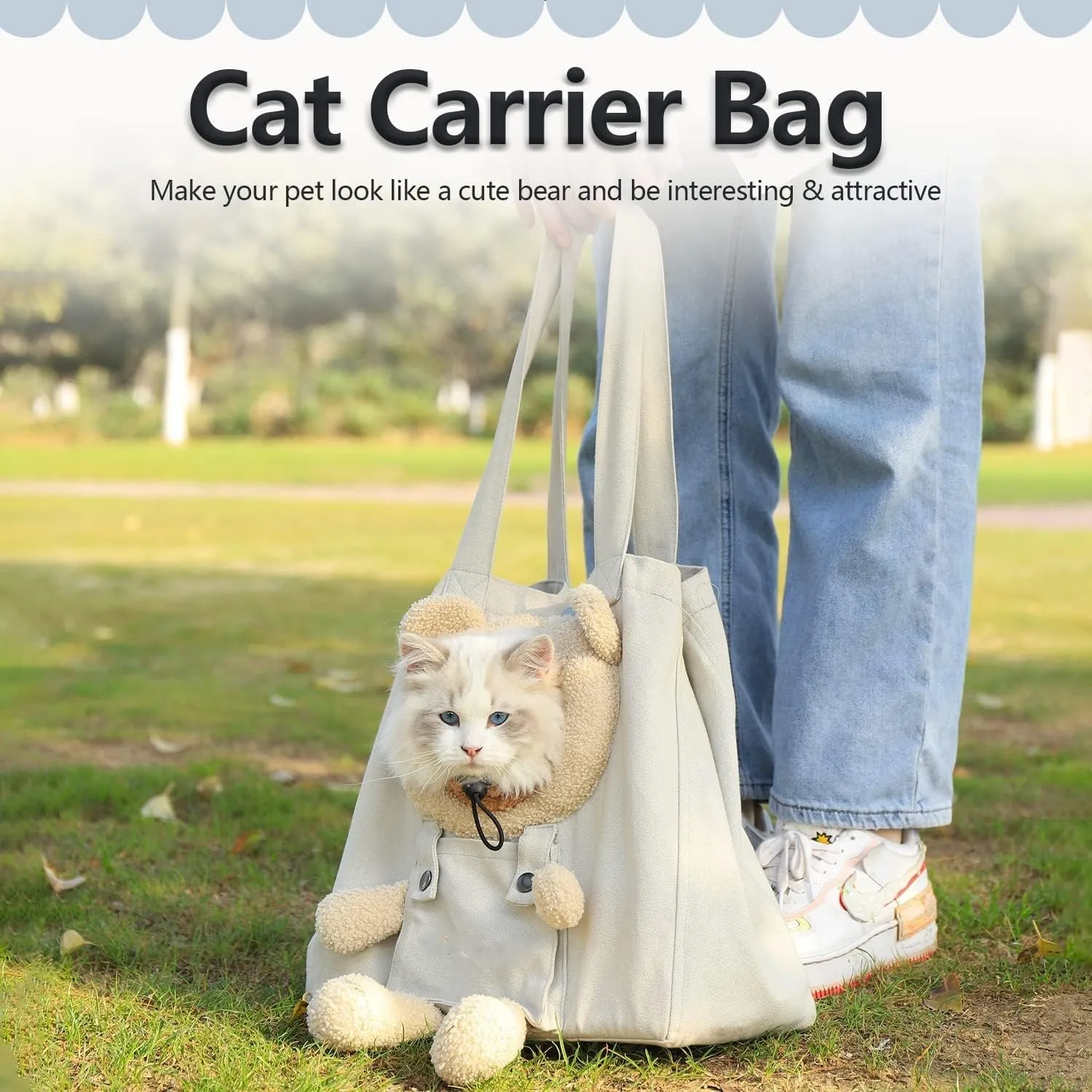 Soft Small Dog & Cat Carrier Sling Bag - Lion-Shaped Pet Canvas Shoulder Bag, Cat Travel Carrier Purse for Small Dogs & Cats (Bear)