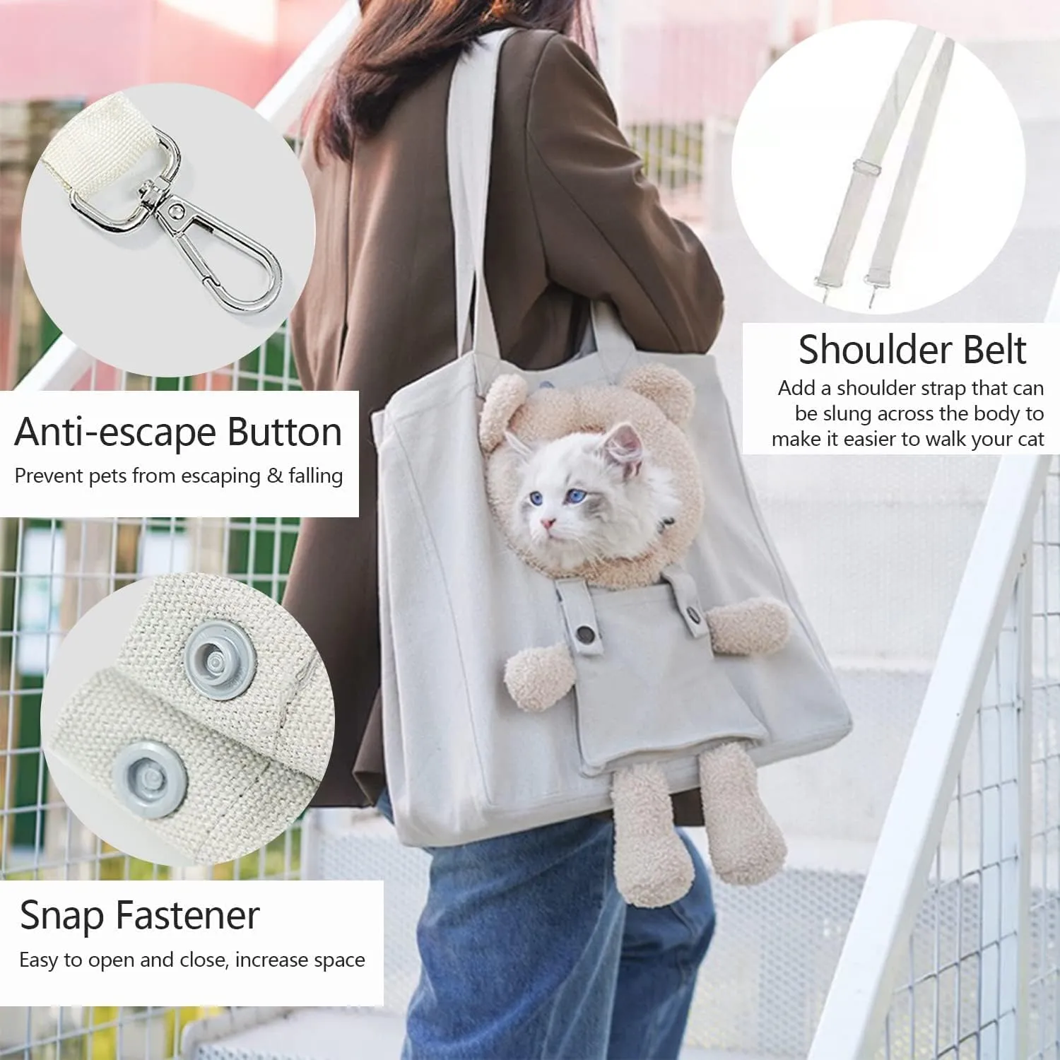 Soft Small Dog & Cat Carrier Sling Bag - Lion-Shaped Pet Canvas Shoulder Bag, Cat Travel Carrier Purse for Small Dogs & Cats (Bear)
