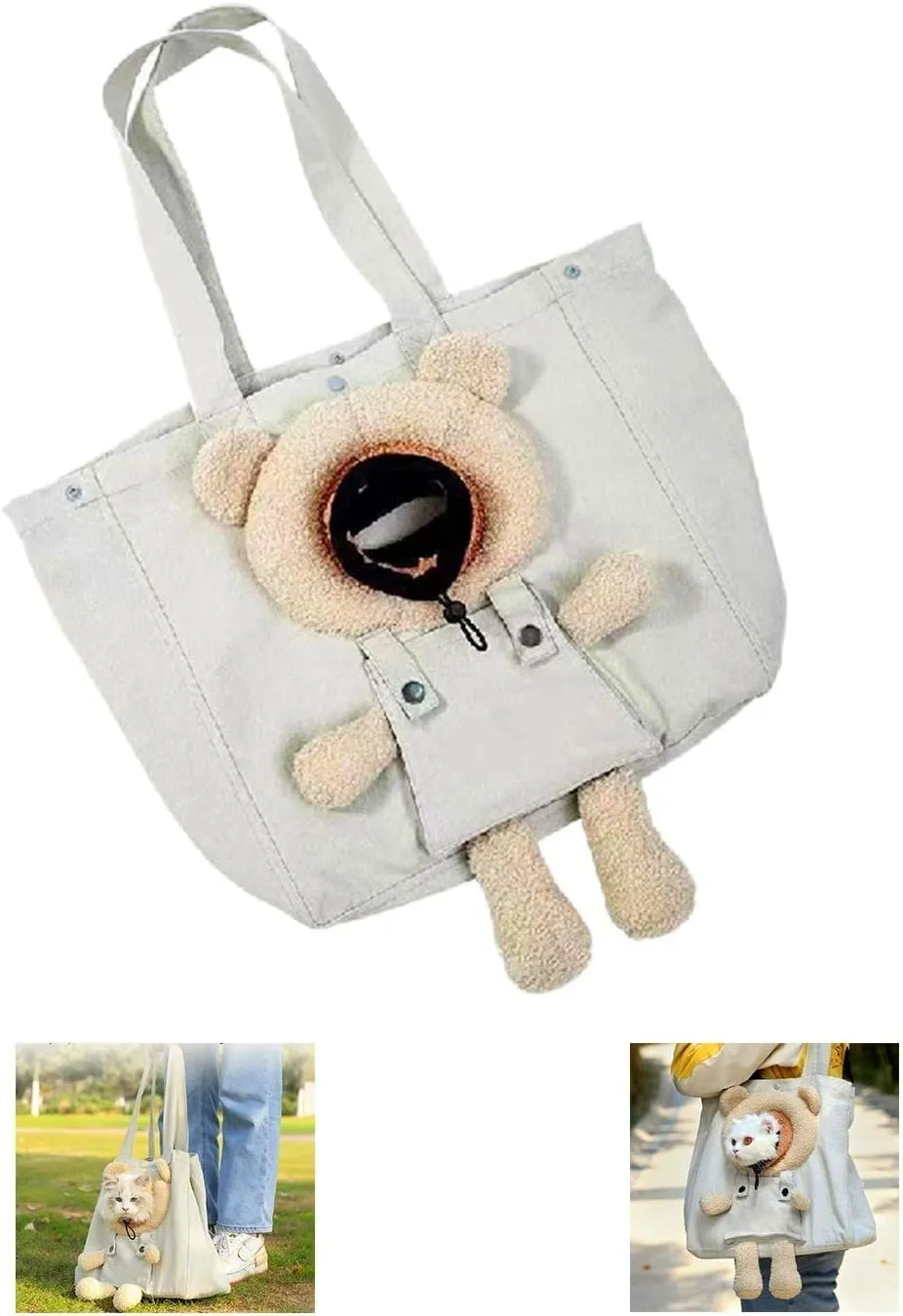 Soft Small Dog & Cat Carrier Sling Bag - Lion-Shaped Pet Canvas Shoulder Bag, Cat Travel Carrier Purse for Small Dogs & Cats (Bear)