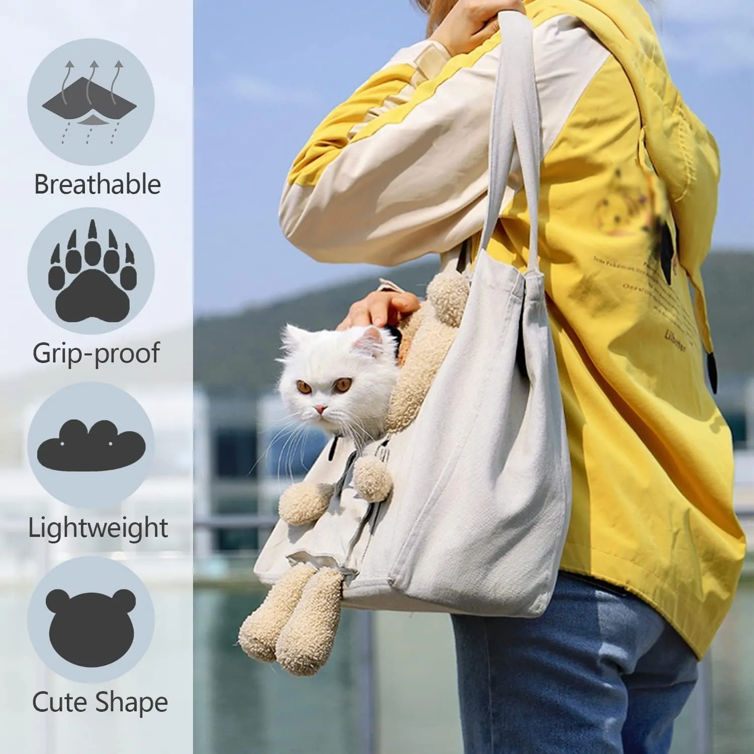 Soft Small Dog & Cat Carrier Sling Bag - Lion-Shaped Pet Canvas Shoulder Bag, Cat Travel Carrier Purse for Small Dogs & Cats (Bear)