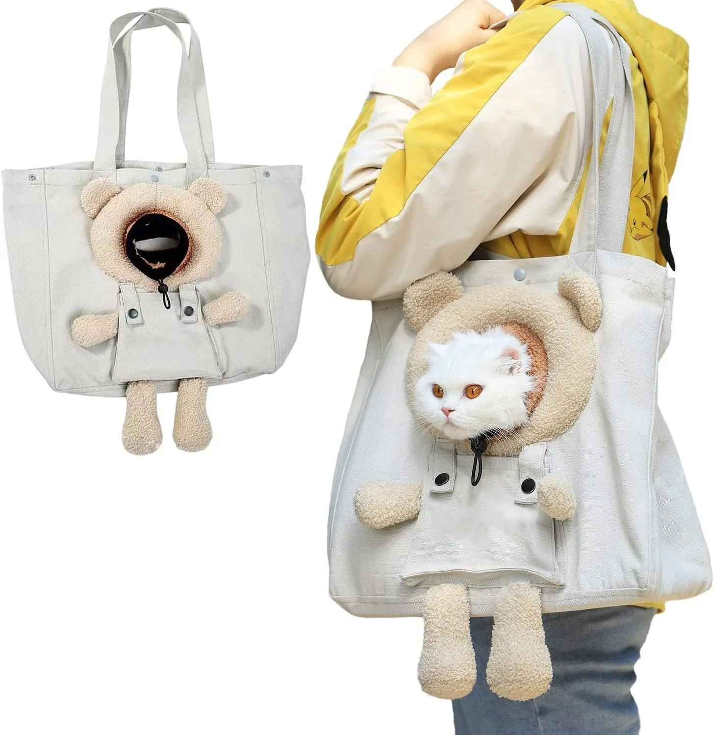Soft Small Dog & Cat Carrier Sling Bag - Lion-Shaped Pet Canvas Shoulder Bag, Cat Travel Carrier Purse for Small Dogs & Cats (Bear)