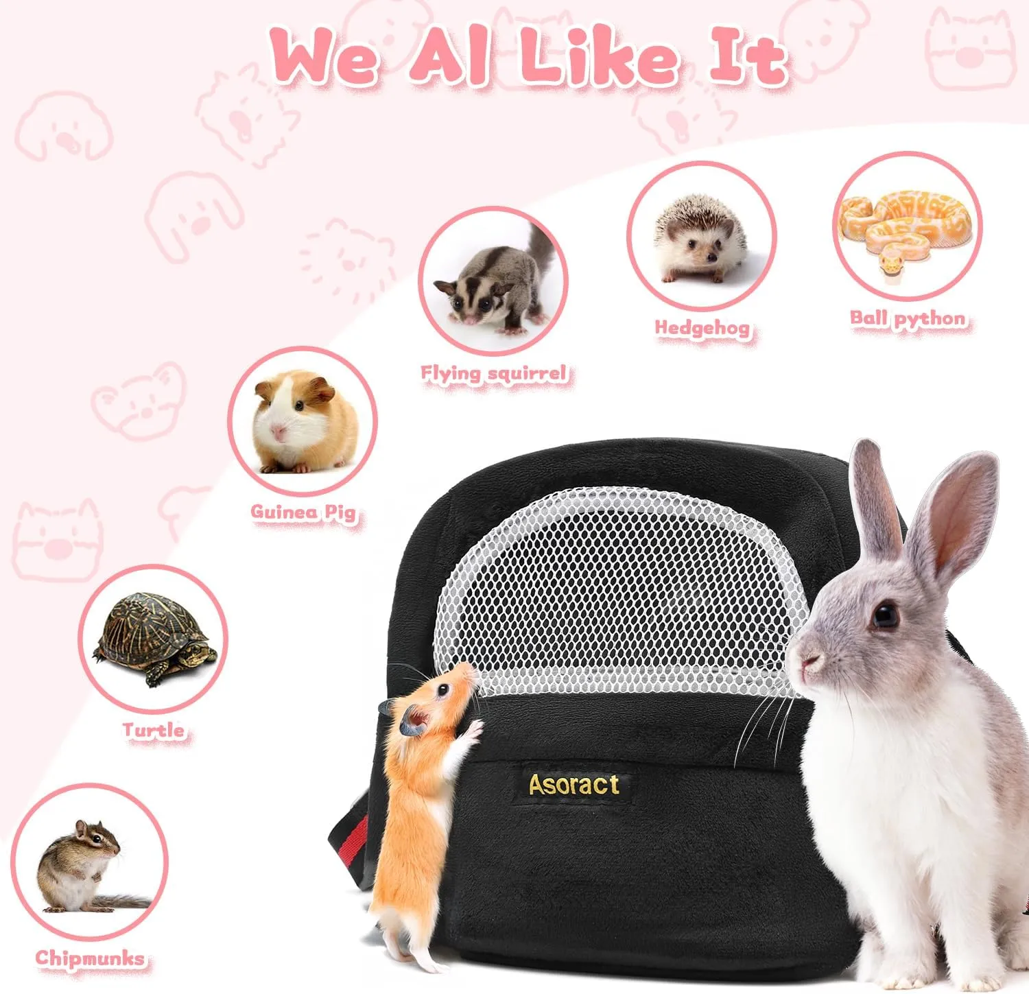 Sugar Glider Pouch Bonding Fleece Guinea Pig Carrier, Soft Comfortable Going Out Small Pets Sleeping Bag with Adjustable Strap,Breathable Mesh Window and Removable Mat for Hedgehogs (Black, L1)