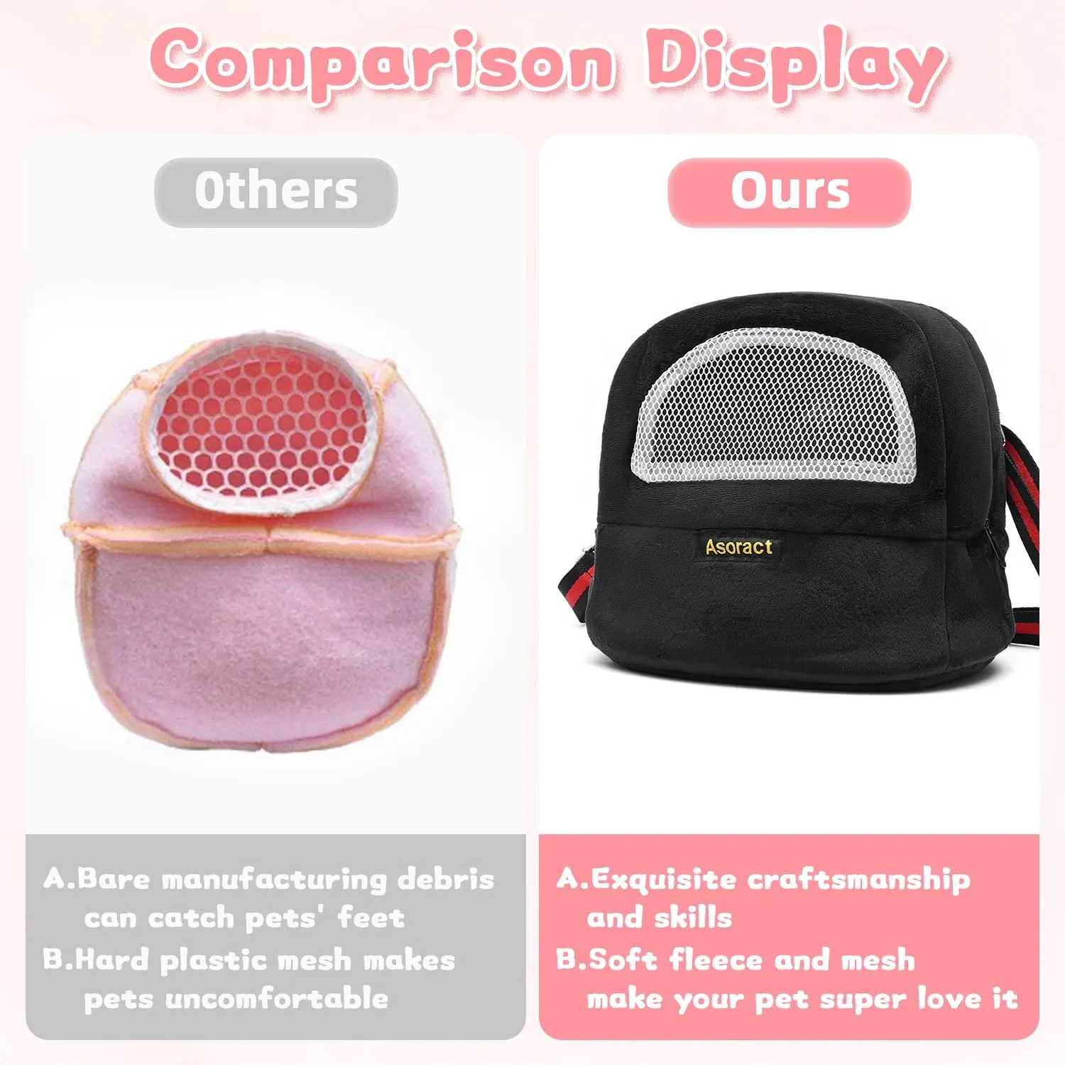 Sugar Glider Pouch Bonding Fleece Guinea Pig Carrier, Soft Comfortable Going Out Small Pets Sleeping Bag with Adjustable Strap,Breathable Mesh Window and Removable Mat for Hedgehogs (Black, L1)