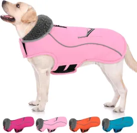 SUNFURA Small Dog Coat, Warm Jacket With Zippered Leash Hole for Cold Weather, Reflective Winter Fleece With Adjustable Furry Collar for Small Dogs, Light Pink S