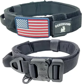 Tactical Dog Collar with Handle, American Flag Patch, 1.5 Inch Wide Thick Heavy Duty Nylon, Quick Release Metal Buckle, Customizable Name Plate, Ideal Dog Collars for Medium to Large Breeds K9 Harness