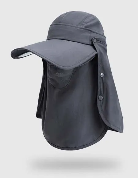 UV Shield Hat: Detachable Brim with Neck Guard & Full Face Mask