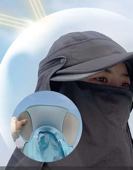 UV Shield Hat: Detachable Brim with Neck Guard & Full Face Mask