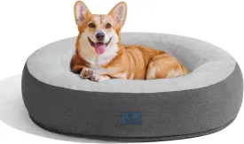 Veehoo Calming Donut Cat Dog Bed, Round Dog Cushion Bed Anti-Anxiety Donut Cuddler Warming Cozy Soft Pet Bed Mashine Washable for Small Medium Dogs and Cats, 29.5inches Smoke Gray