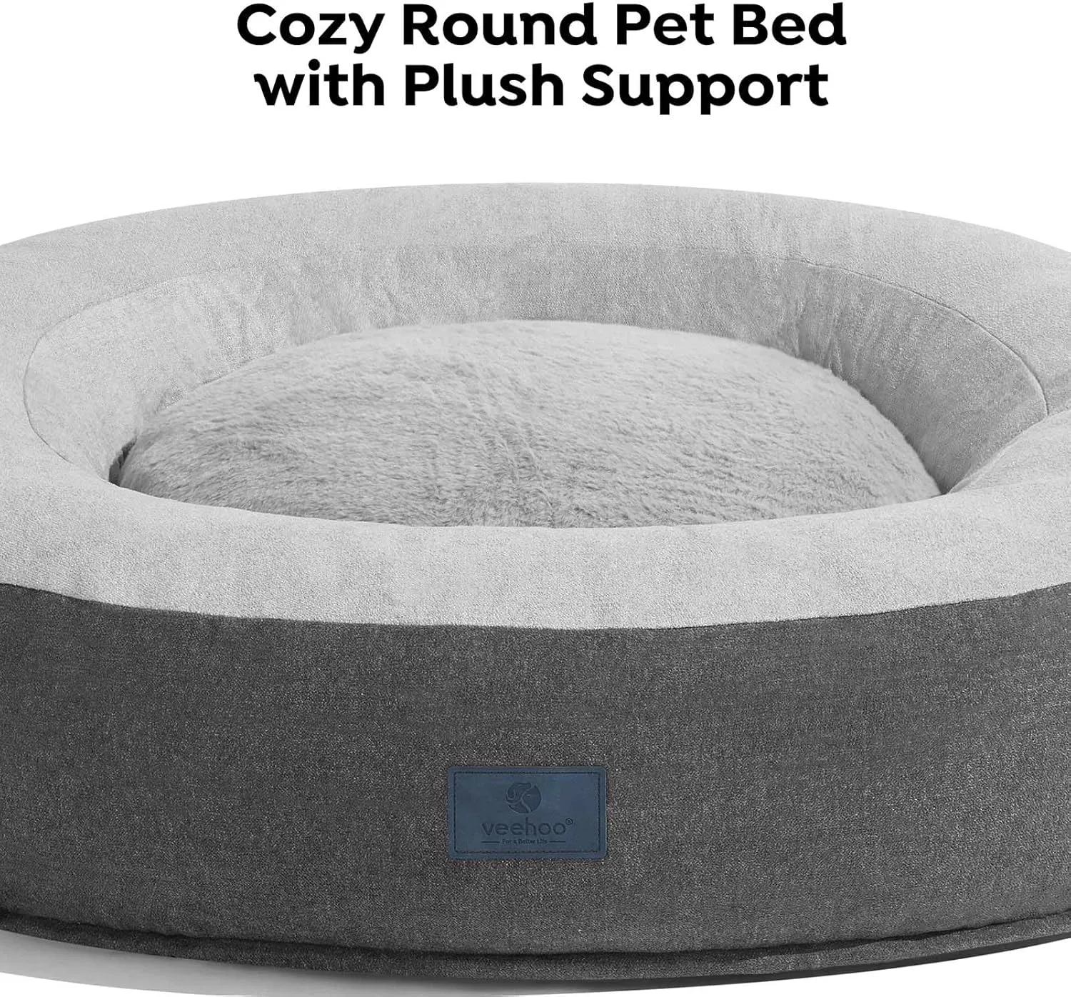 Veehoo Calming Donut Cat Dog Bed, Round Dog Cushion Bed Anti-Anxiety Donut Cuddler Warming Cozy Soft Pet Bed Mashine Washable for Small Medium Dogs and Cats, 29.5inches Smoke Gray
