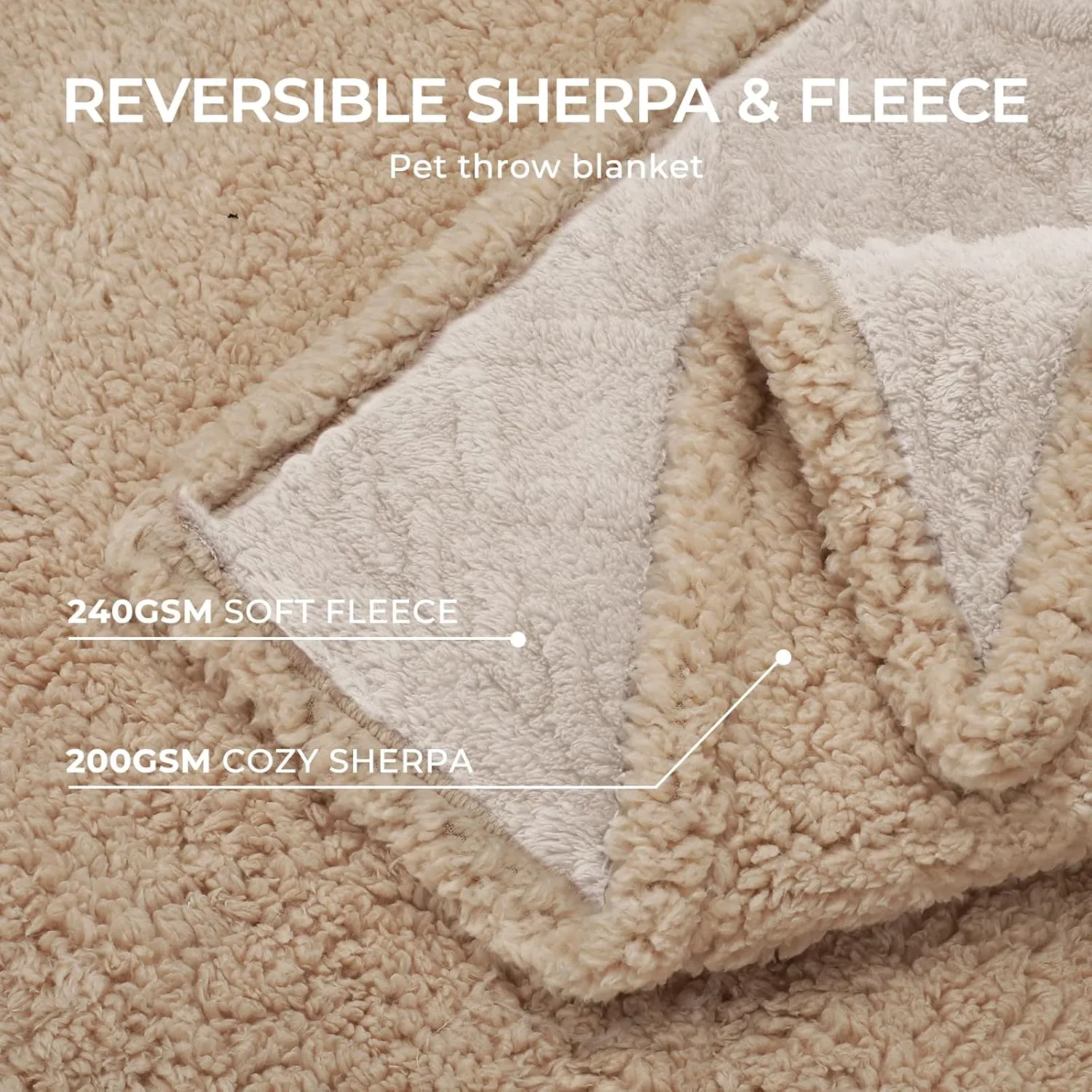 Waterproof Pet Blanket, Liquid Pee Proof Dog Blankets for Sofa Bed Couch, Reversible Sherpa Fleece Furniture Protector Cover for Small Medium Large Dogs Cats,Beige-Thicken Large65" x 57"