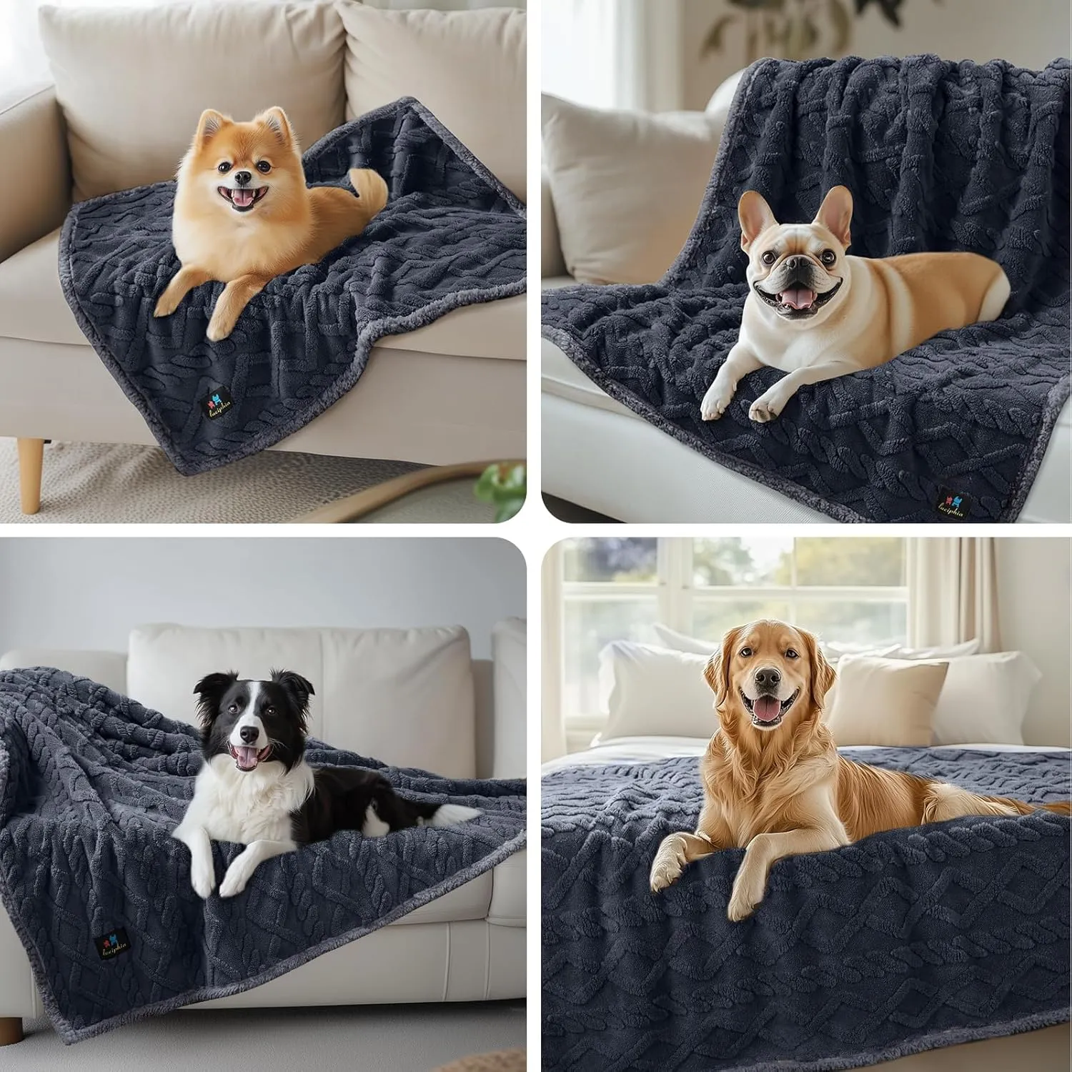 Waterproof Pet Blanket, Liquid Pee Proof Dog Blankets for Sofa Bed Couch, Reversible Sherpa Fleece Furniture Protector Cover for Small Medium Large Dogs Cats,Dark Grey X-Large85" x 57"