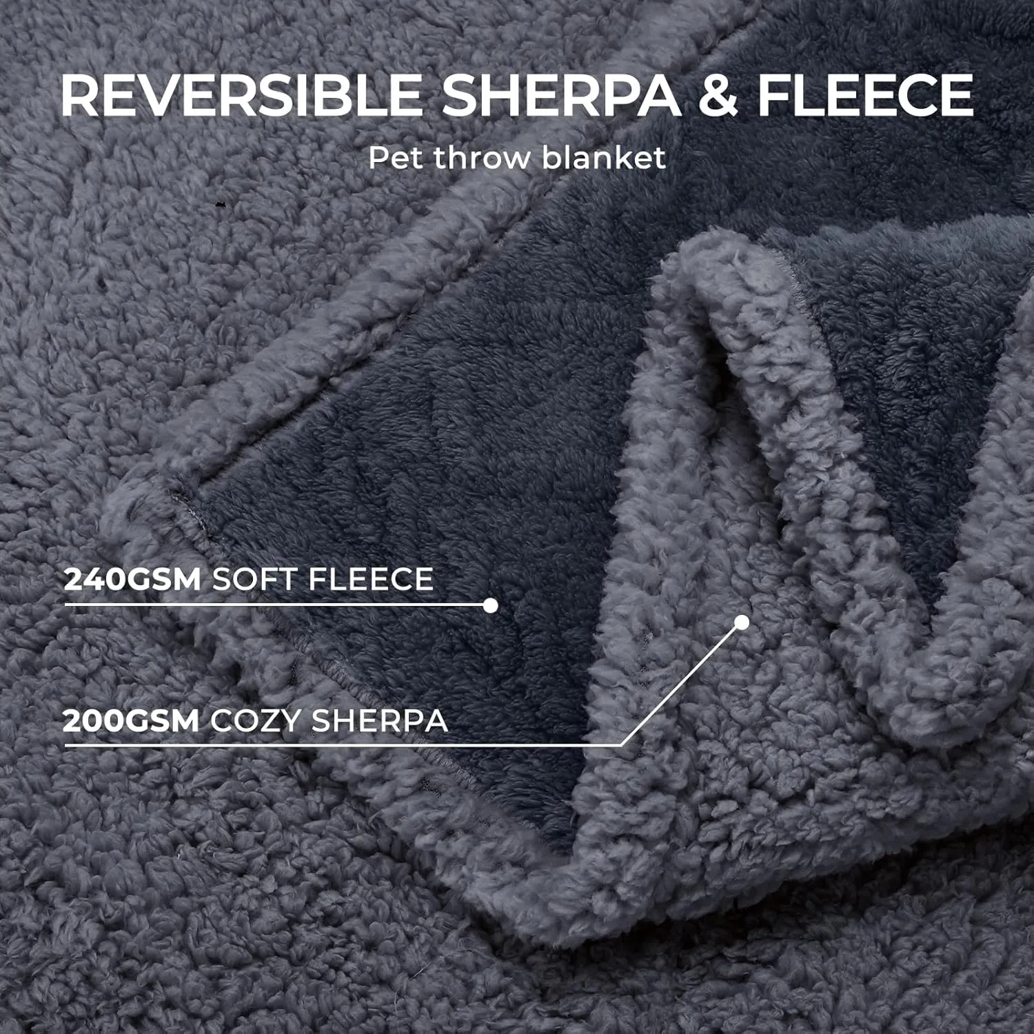 Waterproof Pet Blanket, Liquid Pee Proof Dog Blankets for Sofa Bed Couch, Reversible Sherpa Fleece Furniture Protector Cover for Small Medium Large Dogs Cats,Dark Grey X-Large85" x 57"