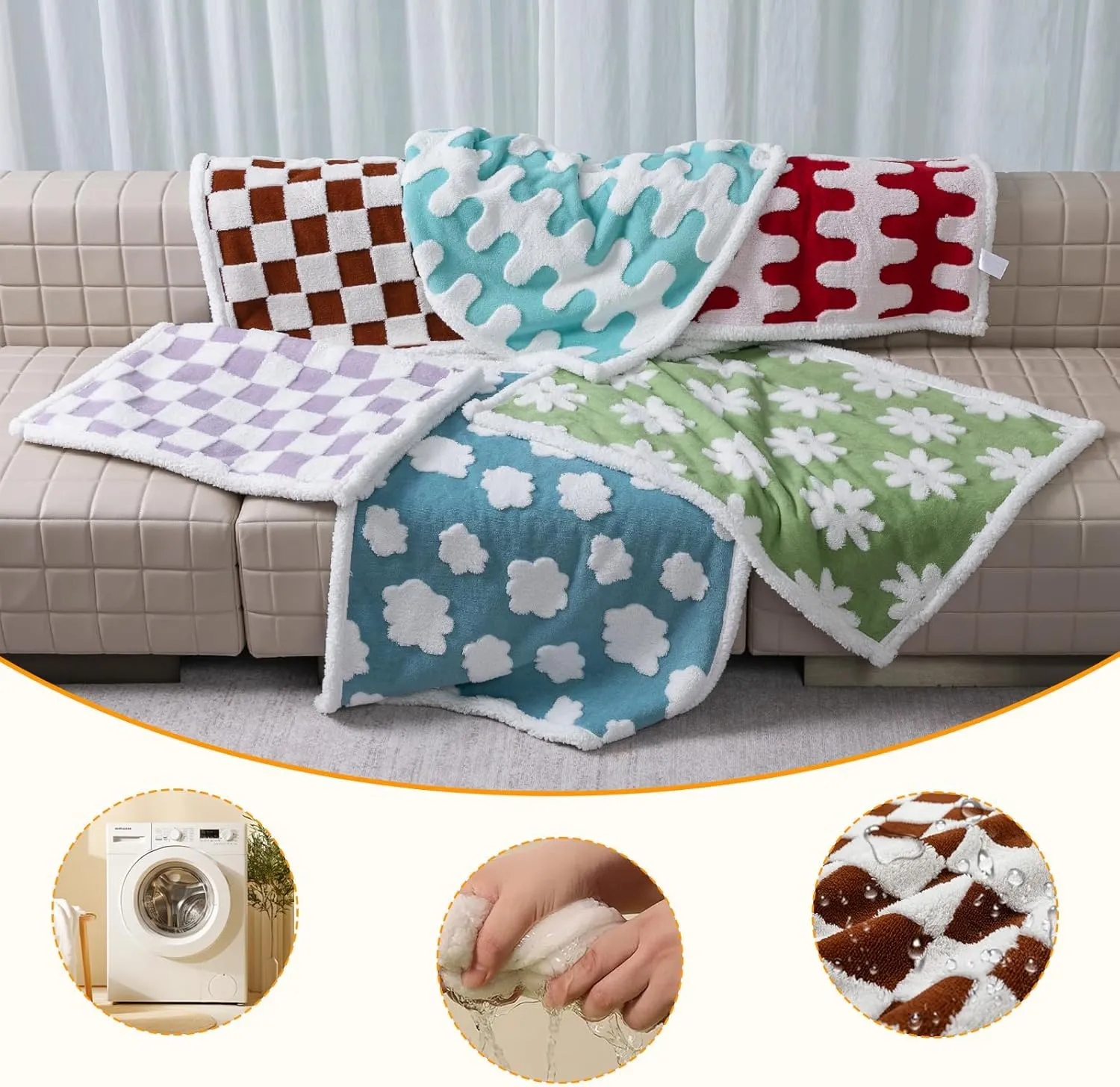 Waterproof Pet Blanket,Dog Bed Covers Couch Sofa Stylish Jacquard Pets Throw Blankets for Puppy Cats Washable Reversible Furniture Protection Covers (Coffee Check,L)