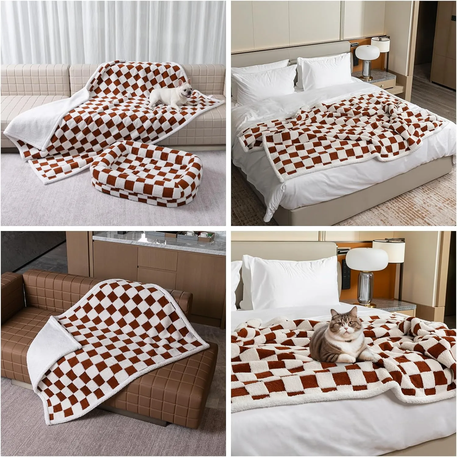Waterproof Pet Blanket,Dog Bed Covers Couch Sofa Stylish Jacquard Pets Throw Blankets for Puppy Cats Washable Reversible Furniture Protection Covers (Coffee Check,L)