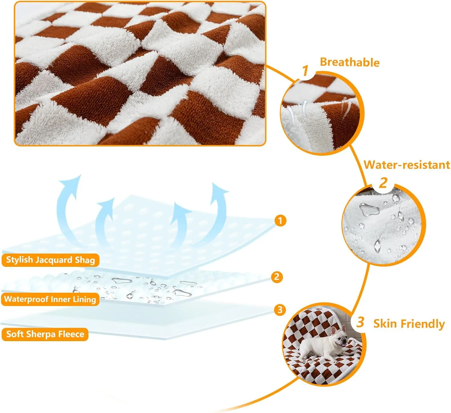 Waterproof Pet Blanket,Dog Bed Covers Couch Sofa Stylish Jacquard Pets Throw Blankets for Puppy Cats Washable Reversible Furniture Protection Covers (Coffee Check,L)