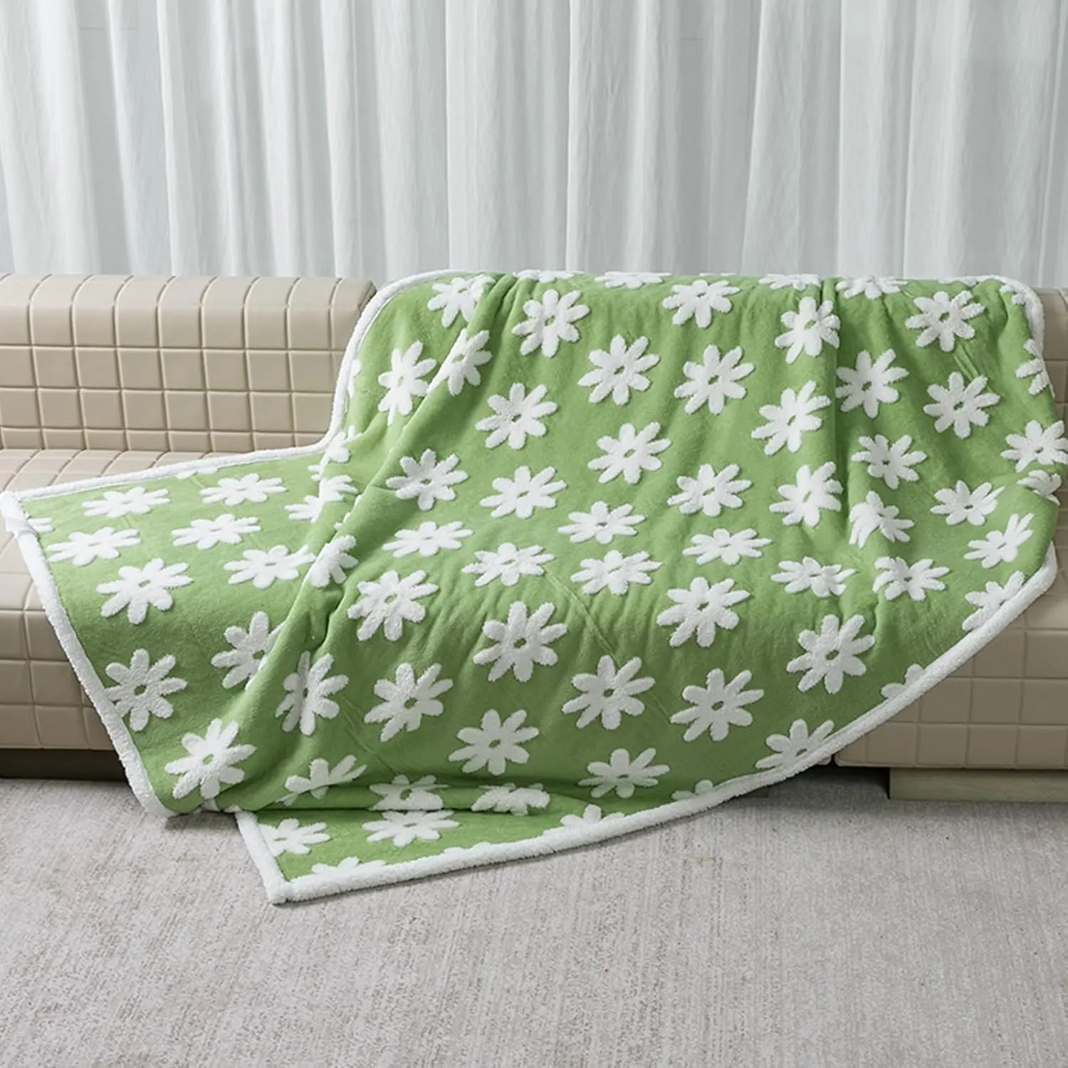 Waterproof Pet Blanket,Dog Bed Covers Couch Sofa Stylish Jacquard Pets Throw Blankets for Puppy Cats Washable Reversible Furniture Protection Covers (Green Flower,XL)