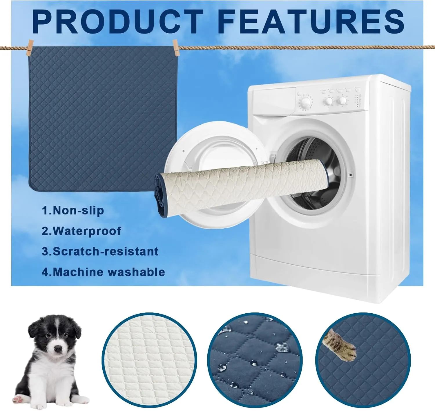 Waterproof Sofa Couch Protector Dog Bed Cover Pet Blanket for Furniture Non-Slip Washable Pee Pads for Puppy Large Dogs Cats (Blue,30x70 in)