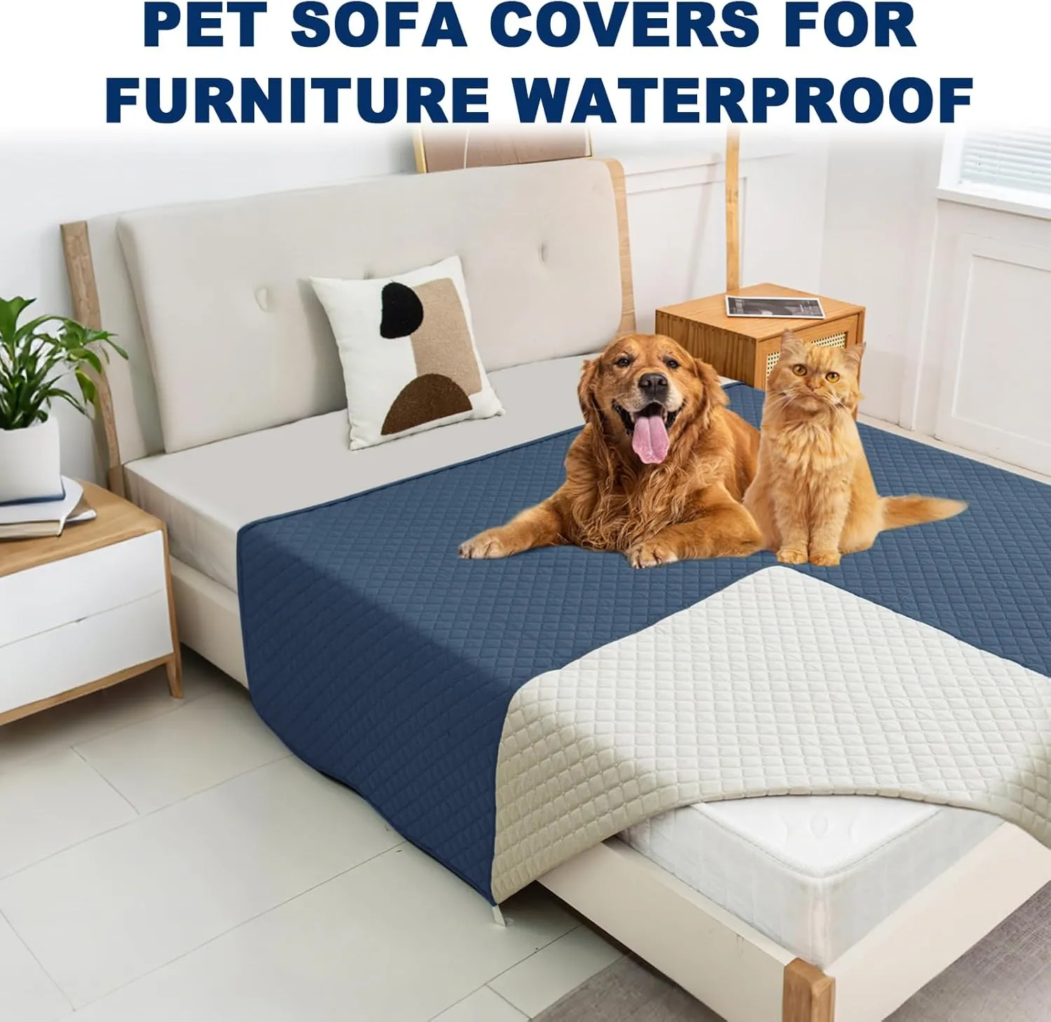Waterproof Sofa Couch Protector Dog Bed Cover Pet Blanket for Furniture Non-Slip Washable Pee Pads for Puppy Large Dogs Cats (Blue,30x70 in)