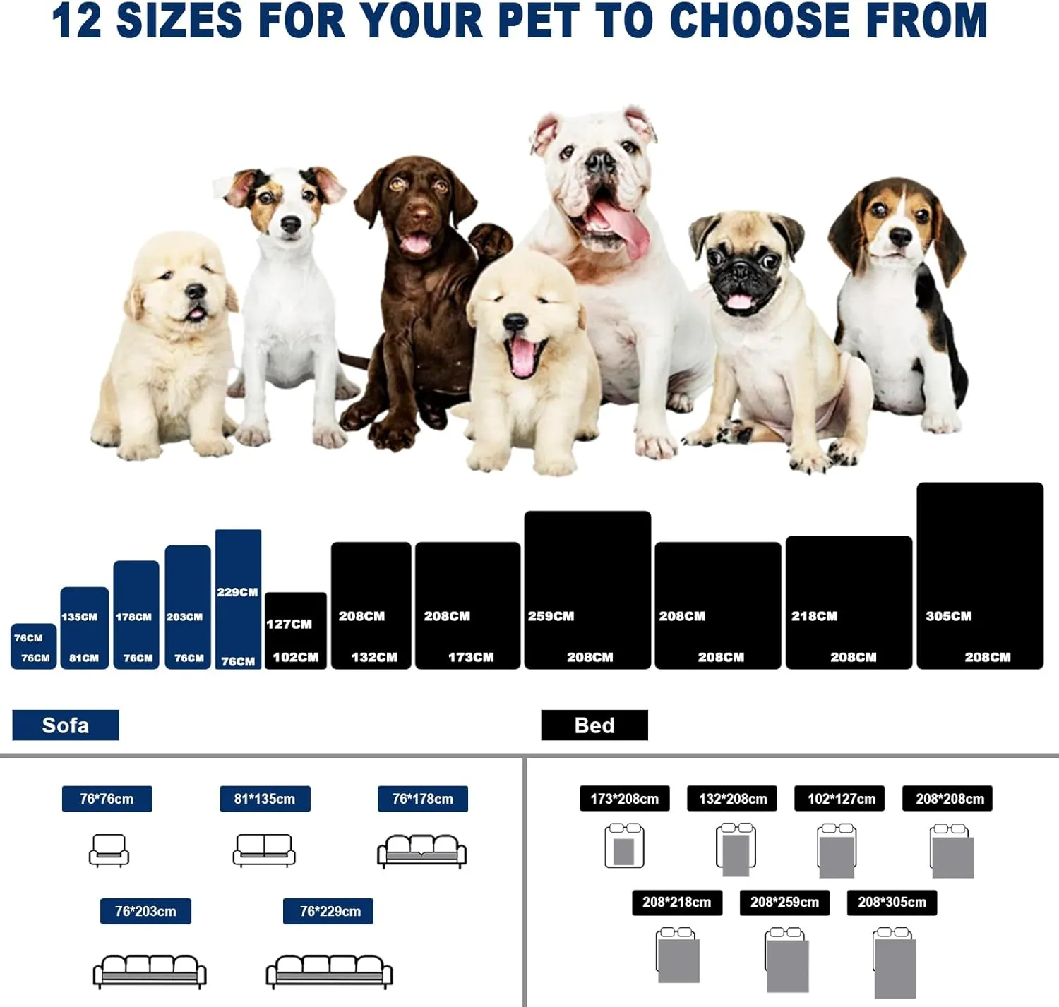 Waterproof Sofa Couch Protector Dog Bed Cover Pet Blanket for Furniture Non-Slip Washable Pee Pads for Puppy Large Dogs Cats (Blue,30x70 in)