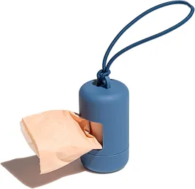 Wild One Dog Poop Bag Holder and Dispenser with Leash Attachment, Leak Proof, Easy Twist Top for Refills, Includes 1 Roll Poop Bags, Navy