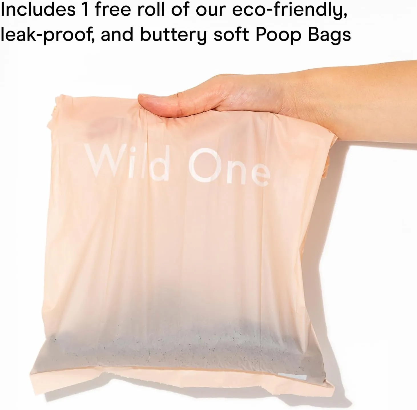 Wild One Dog Poop Bag Holder and Dispenser with Leash Attachment, Leak Proof, Easy Twist Top for Refills, Includes 1 Roll Poop Bags, Navy