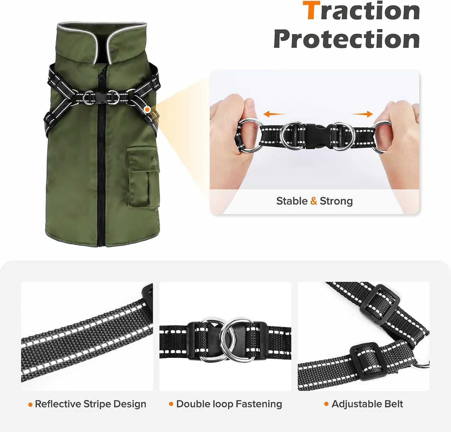 Winter Coat With Harness | Jacket Waterproof With Zipper and Fleece | Warm Dog Coat With Reflective for Small Medium Dogs (Army Green)